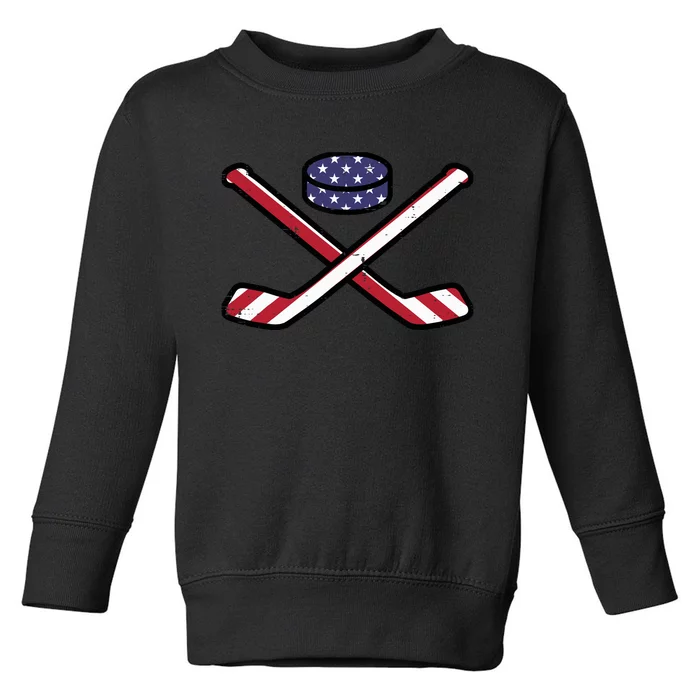 ICe Hockey Puck Sticks Fourth July 4th Sports Patriotic Toddler Sweatshirt