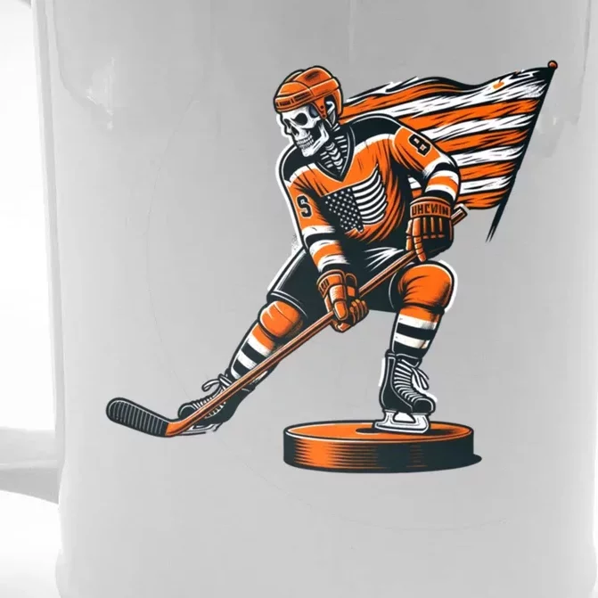 Ice Hockey Player Fan Skeleton Halloween Gift Front & Back Beer Stein