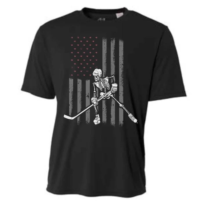 Ice Hockey Player Fan Gift Skeleton Halloween Cooling Performance Crew T-Shirt