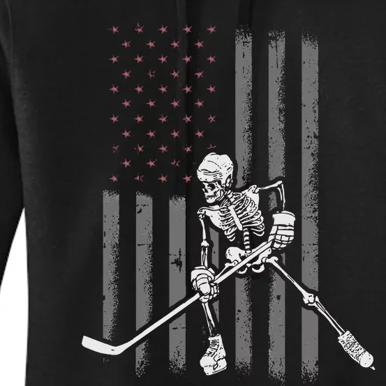 Ice Hockey Player Fan Gift Skeleton Halloween Women's Pullover Hoodie