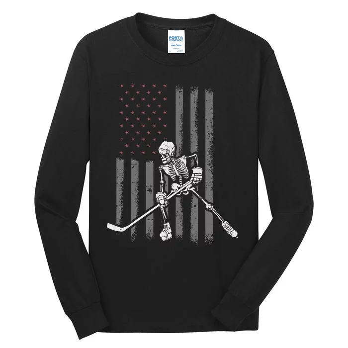 Ice Hockey Player Fan Gift Skeleton Halloween Tall Long Sleeve T-Shirt