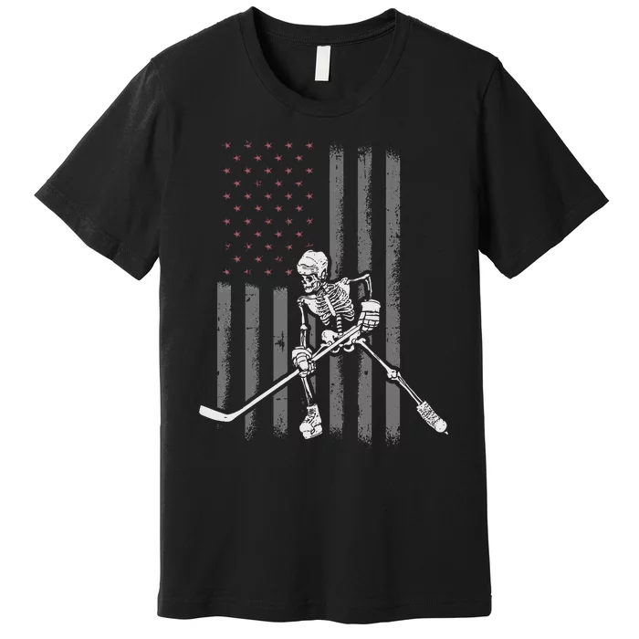 Ice Hockey Player Fan Gift Skeleton Halloween Premium T-Shirt