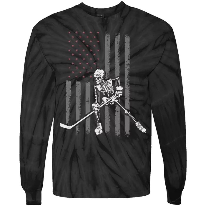 Ice Hockey Player Fan Gift Skeleton Halloween Tie-Dye Long Sleeve Shirt