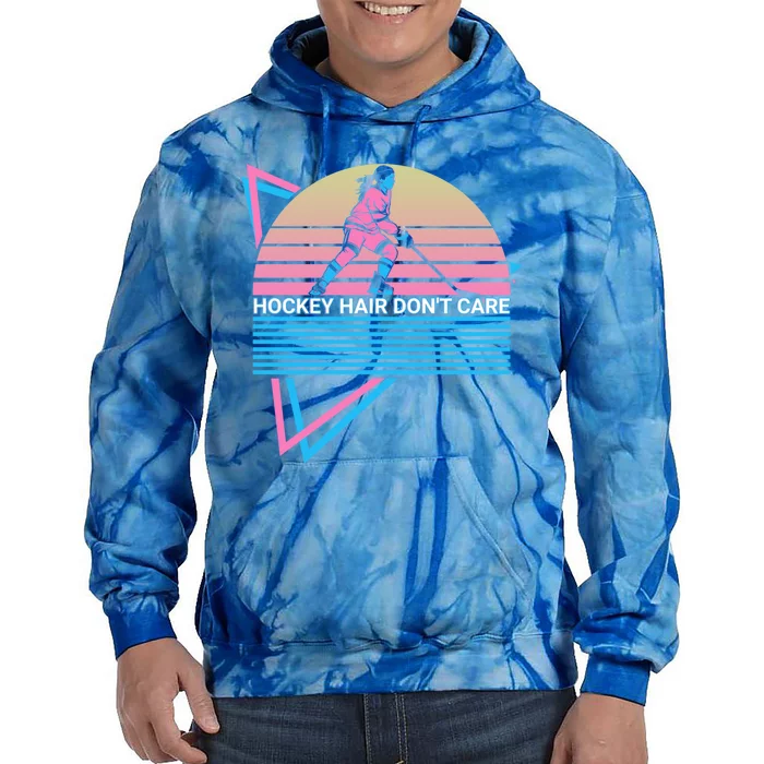 Ice Hockey Player Retro Hockey Hair Dont Care Gift Tie Dye Hoodie