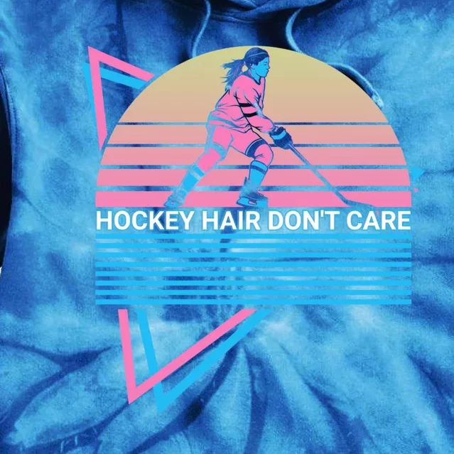 Ice Hockey Player Retro Hockey Hair Dont Care Gift Tie Dye Hoodie