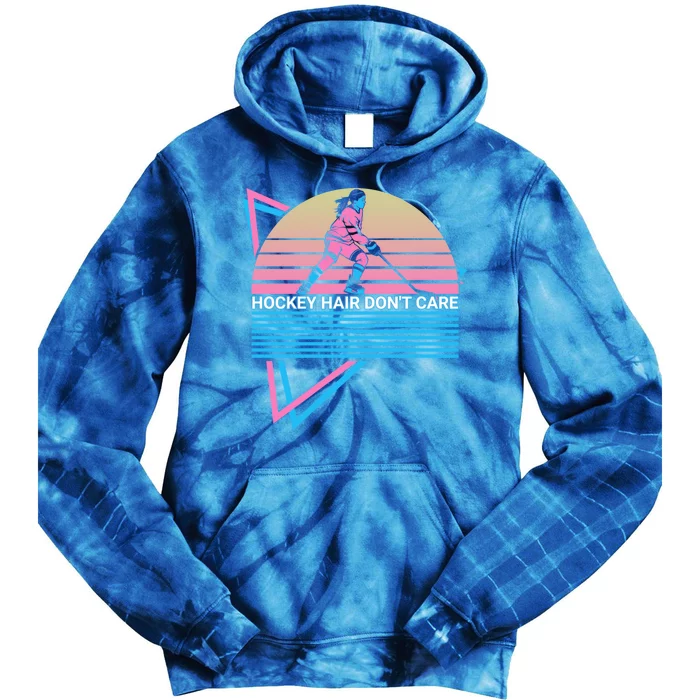 Ice Hockey Player Retro Hockey Hair Dont Care Gift Tie Dye Hoodie