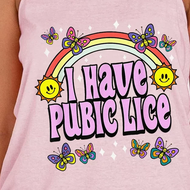 I Have Pubic Lice Funny Retro Offensive Inappropriate Meme Women's Knotted Racerback Tank