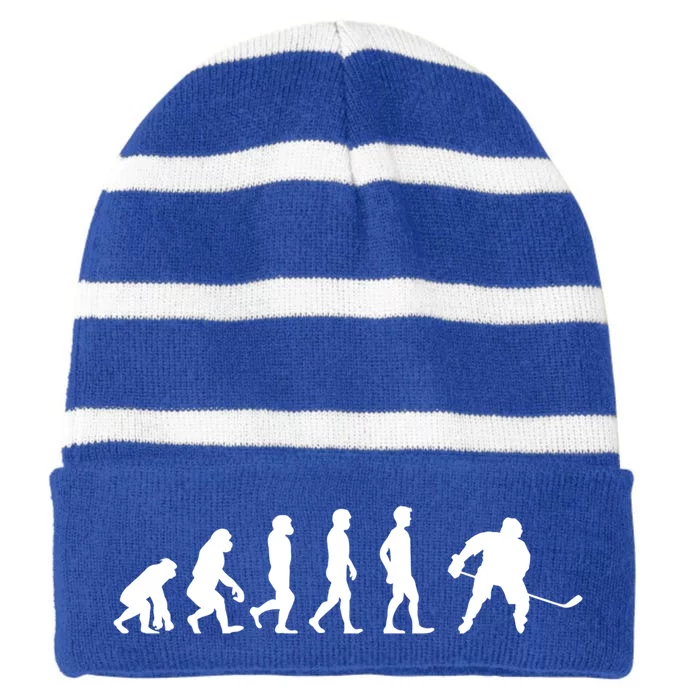 Ice Hockey Player Evolution Hockey Gift Great Gift Striped Beanie with Solid Band