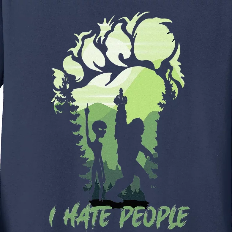 I Hate People Bigfoot Sasquatch Alien Lovers Men Women Funny Kids Long Sleeve Shirt