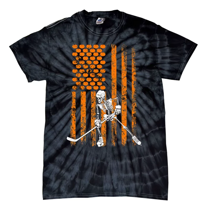 Ice Hockey Player Fan Gift Skeleton Halloween Tie-Dye T-Shirt