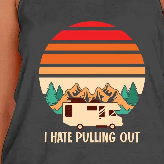 I Hate Pulling Out Retro Camping Travel RV Women's Knotted Racerback Tank