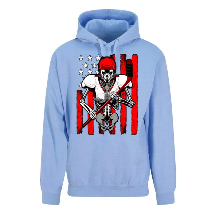 Ice Hockey Player Skeleton Athlete Halloween Usa Flag Great Gift Unisex Surf Hoodie