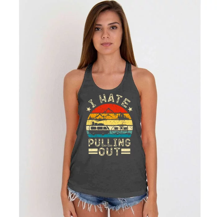 I hate pulling out Retro boating boat captain Women's Knotted Racerback Tank