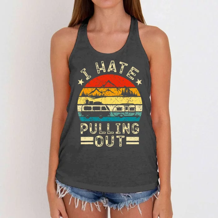 I hate pulling out Retro boating boat captain Women's Knotted Racerback Tank