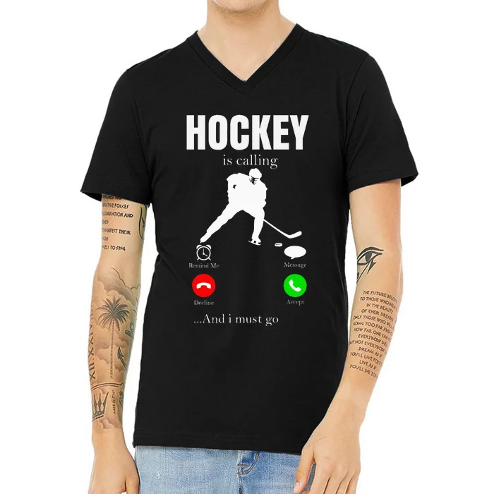 Ice Hockey Puck Hockeyplayer Player V-Neck T-Shirt