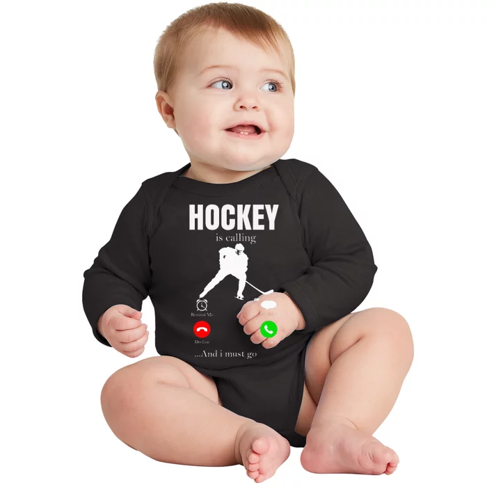 Ice Hockey Puck Hockeyplayer Player Baby Long Sleeve Bodysuit