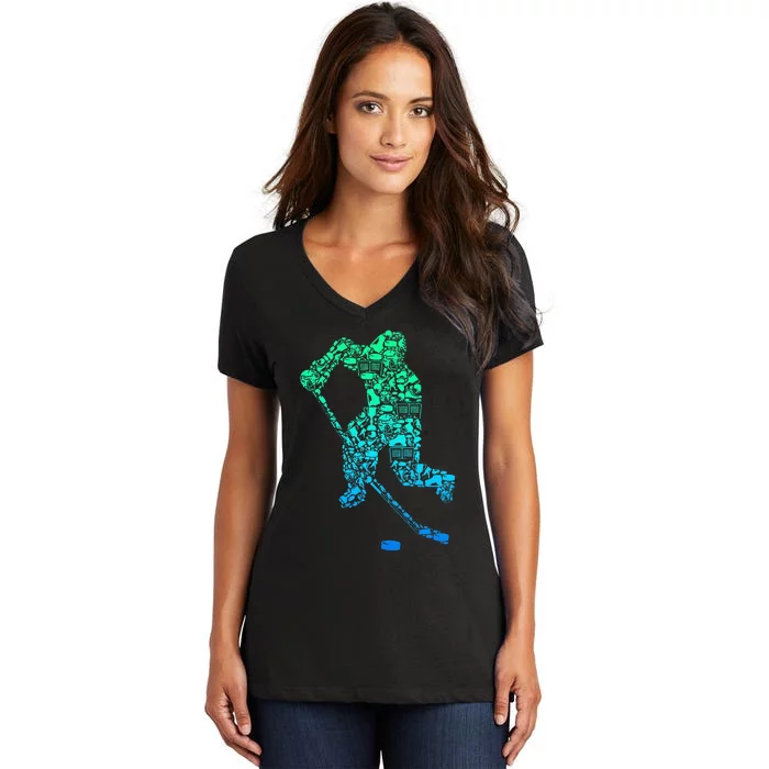 Ice Hockey Player Women's V-Neck T-Shirt