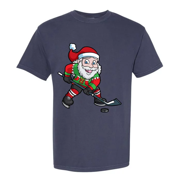 Ice Hockey Player Santa Claus Christmas Gift Cool Gift Garment-Dyed Heavyweight T-Shirt