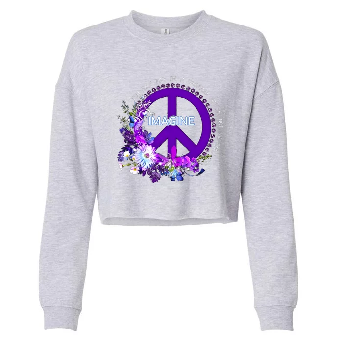 Imagine Hippie People Living Life In Peace Love Gift Cropped Pullover Crew