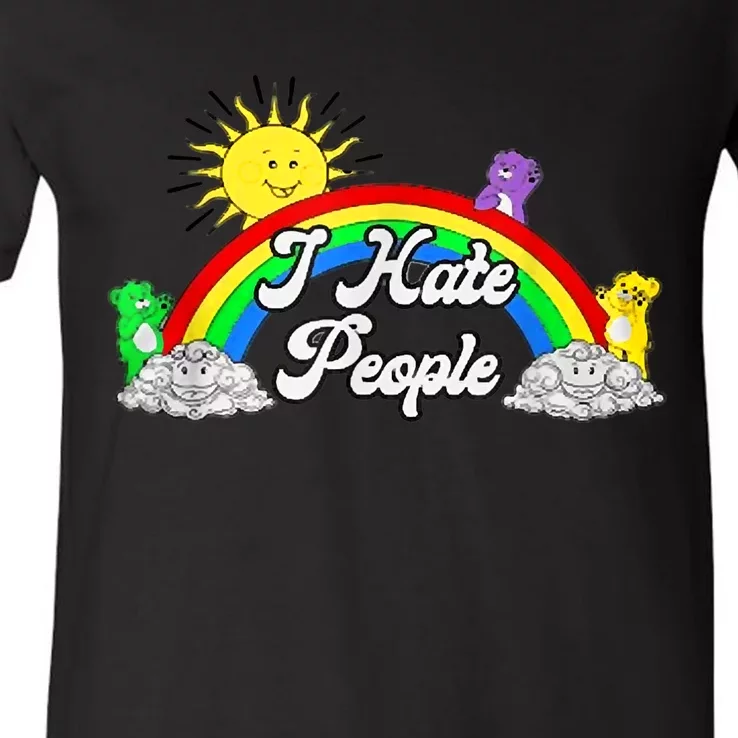 I Hate People Rainbow Printed Graphic V-Neck T-Shirt