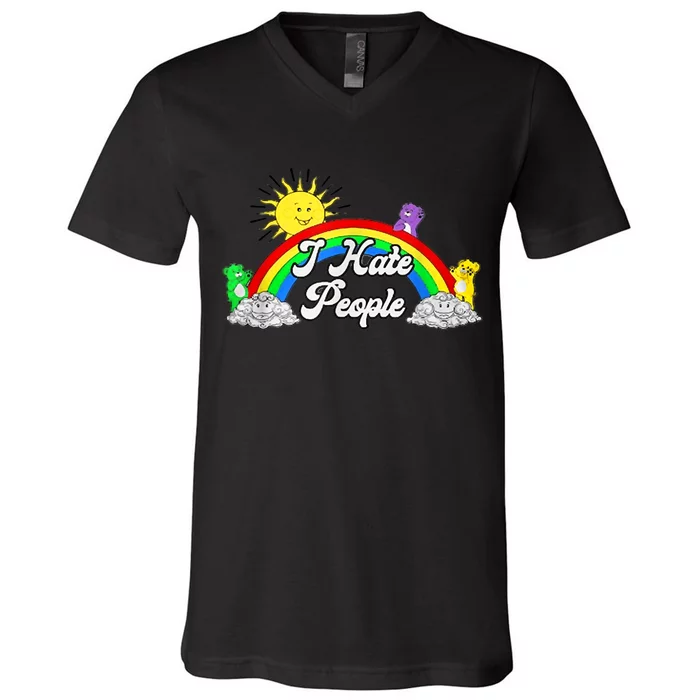 I Hate People Rainbow Printed Graphic V-Neck T-Shirt