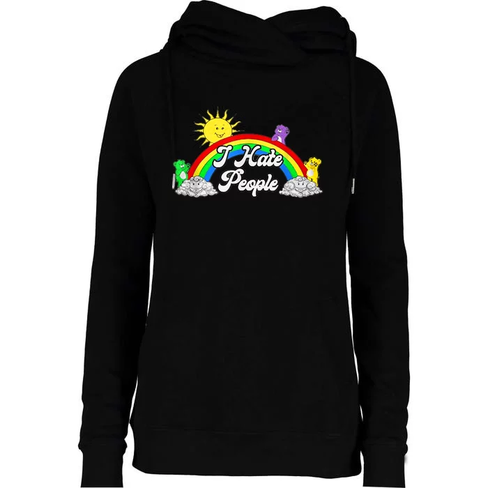 I Hate People Rainbow Printed Graphic Womens Funnel Neck Pullover Hood