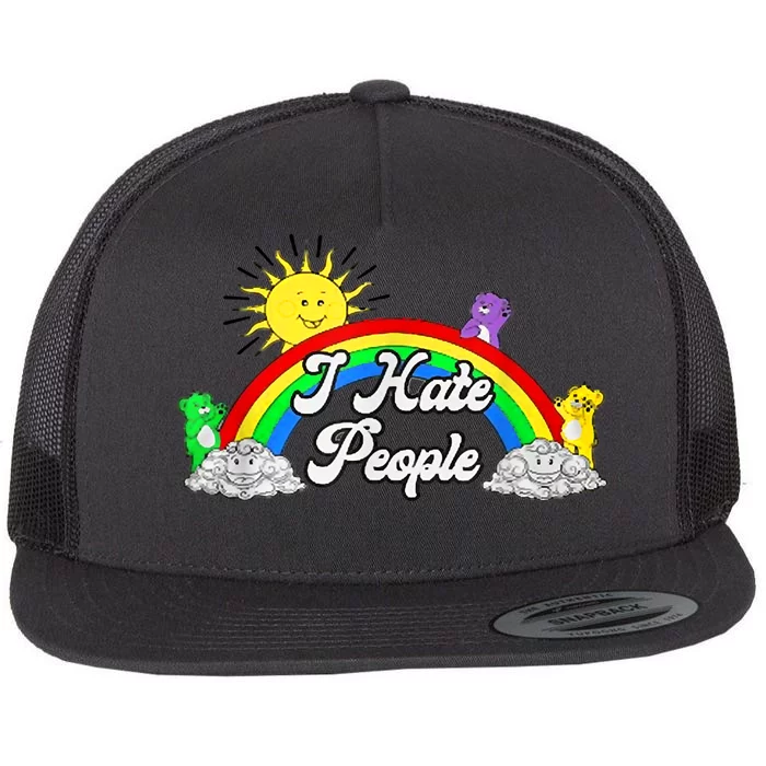 I Hate People Rainbow Printed Graphic Flat Bill Trucker Hat