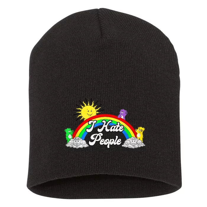 I Hate People Rainbow Printed Graphic Short Acrylic Beanie