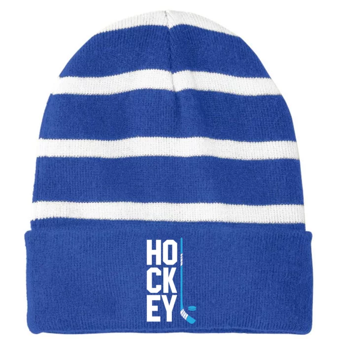 Ice Hockey Player Hockey Son Gift Hockey Funny Gift Striped Beanie with Solid Band