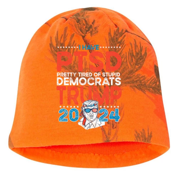 I Have Ptsd Pretty Tired Of Stupid Democrats Trump 2024 Kati - Camo Knit Beanie