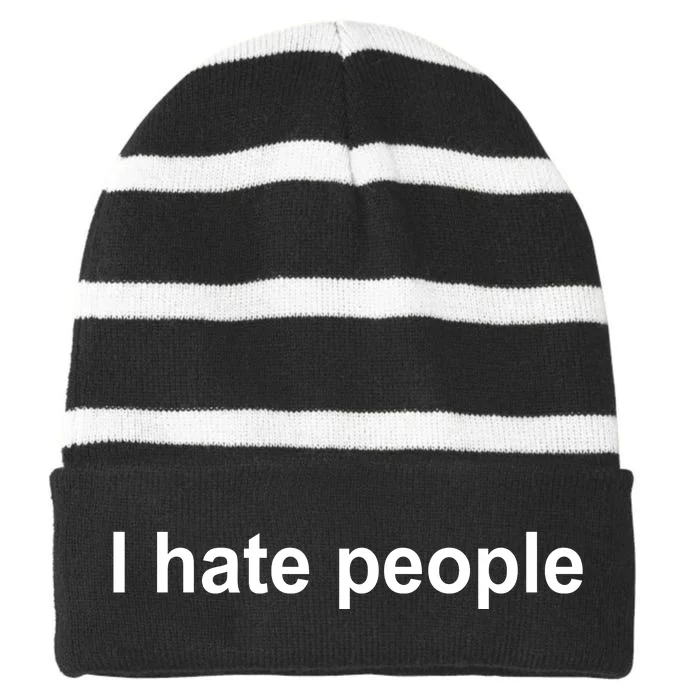 I Hate People Striped Beanie with Solid Band