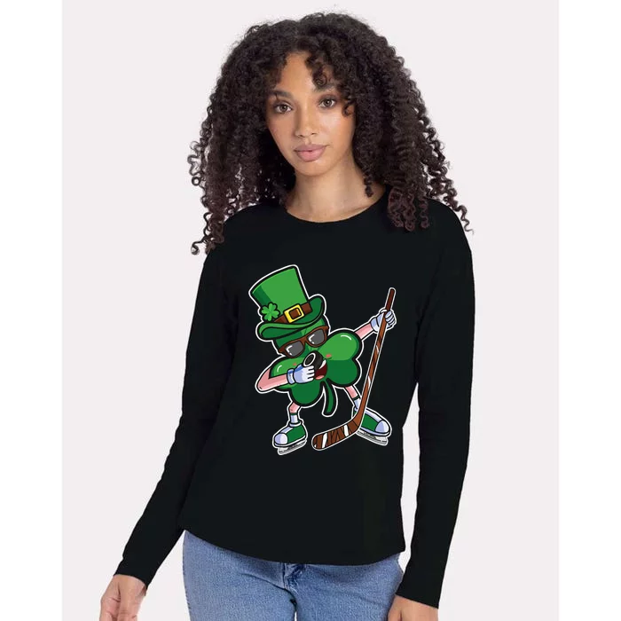 Ice Hockey St Patricks Day Hockey Shamrock Funny Womens Cotton Relaxed Long Sleeve T-Shirt