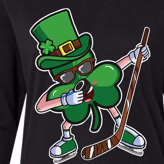 Ice Hockey St Patricks Day Hockey Shamrock Funny Womens Cotton Relaxed Long Sleeve T-Shirt