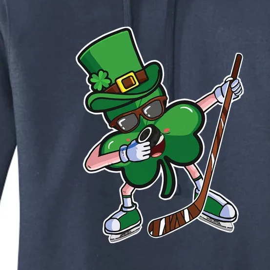 Ice Hockey St Patricks Day Hockey Shamrock Funny Women's Pullover Hoodie