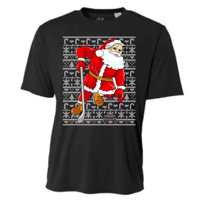 Ice Hockey Santa Claus Ugly Christmas Pattern Gift Cooling Performance Crew T-Shirt