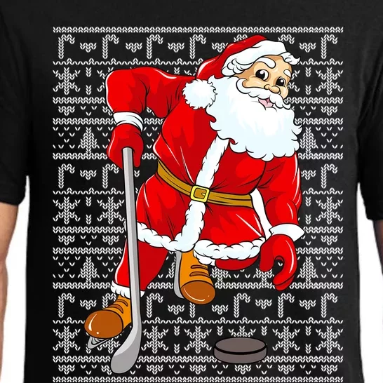 Ice Hockey Santa Claus Ugly Christmas Pattern Gift Pajama Set