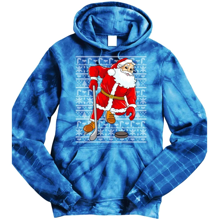 Ice Hockey Santa Claus Ugly Christmas Pattern Gift Tie Dye Hoodie