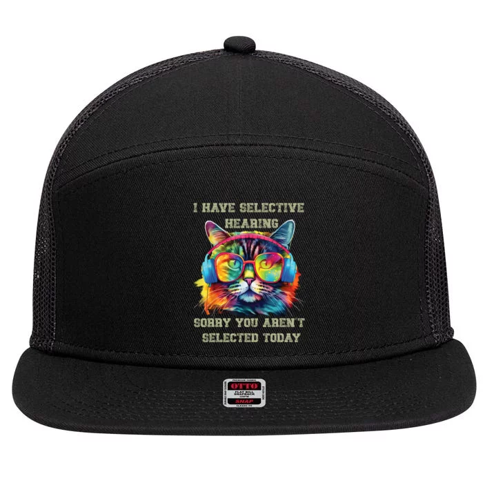 I Have Selective Hearing Cool Funny Cat Design Headphones 7 Panel Mesh Trucker Snapback Hat