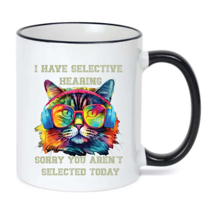 I Have Selective Hearing Cool Funny Cat Design Headphones Black Color Changing Mug