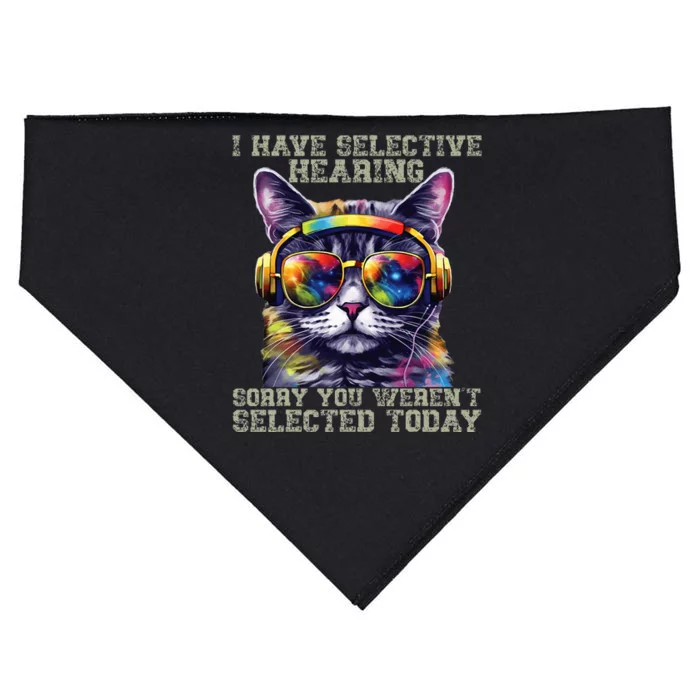 I Have Selective Hearing cool funny cat design headphones USA-Made Doggie Bandana