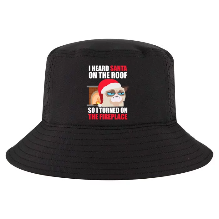 I Heard Santa On The Roof Christmas Cat Hates Santa Grumpy Annoyed Cats Cool Comfort Performance Bucket Hat