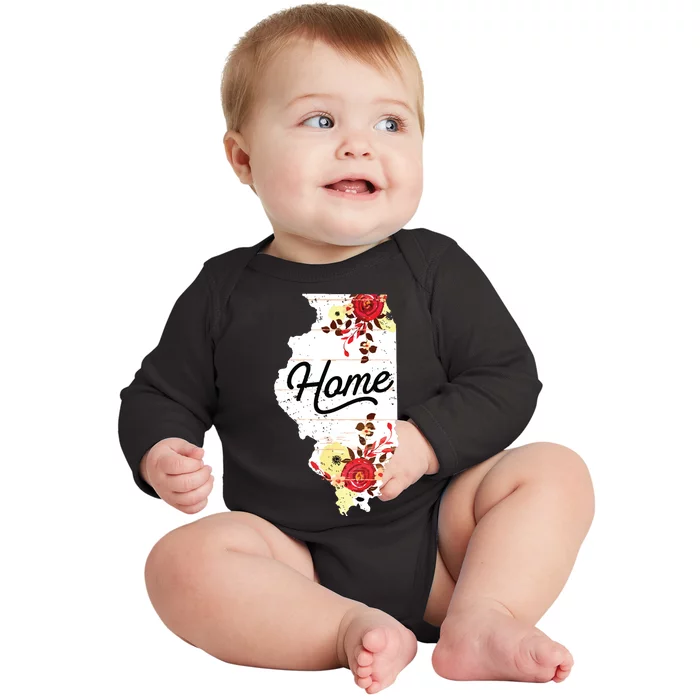 Illinois Home Shirts For Women Floral Illinois Baby Long Sleeve Bodysuit