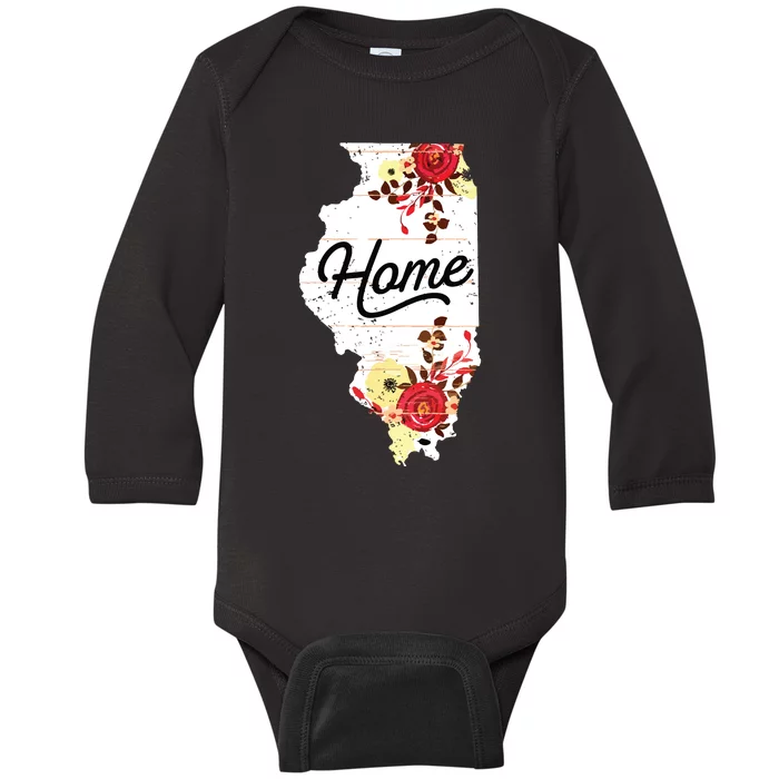 Illinois Home Shirts For Women Floral Illinois Baby Long Sleeve Bodysuit