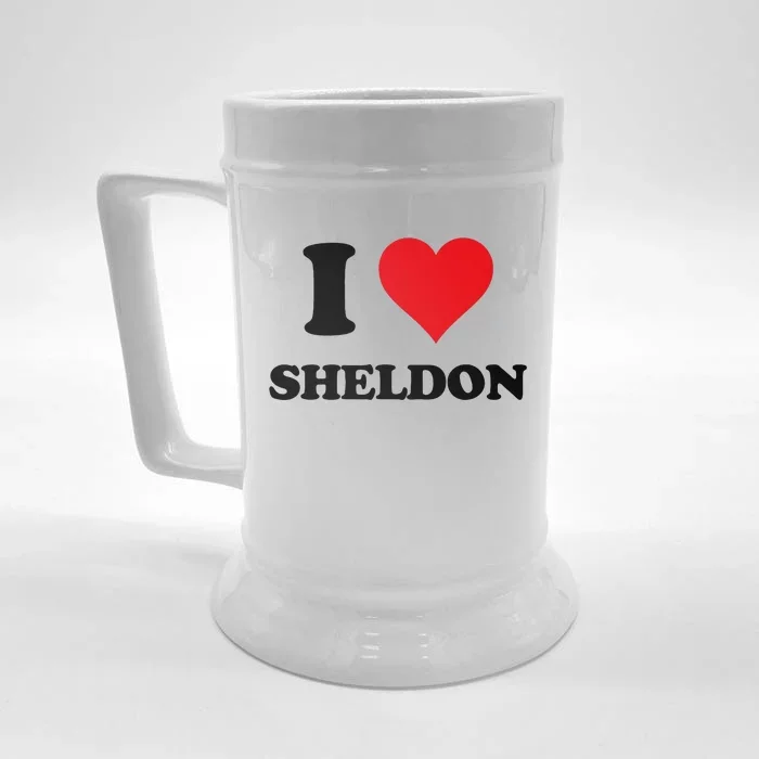 I Heart Sheldon First Name I Love Personalized Stuff Front & Back Beer Stein