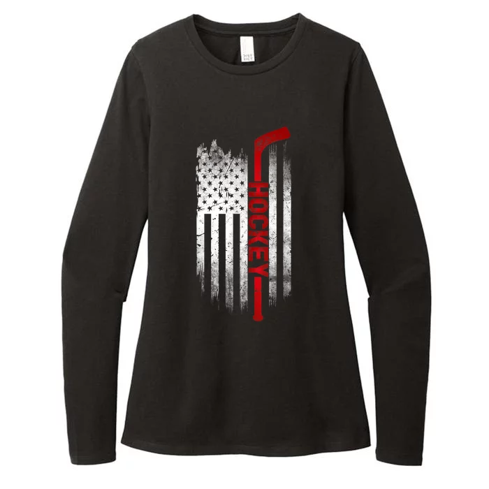 Ice Hockey Stick USA Flag Sports Patriotic Hockey Player Womens CVC Long Sleeve Shirt