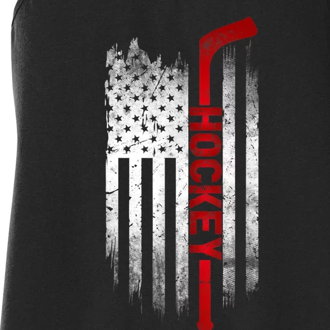 Ice Hockey Stick USA Flag Sports Patriotic Hockey Player Women's Racerback Tank