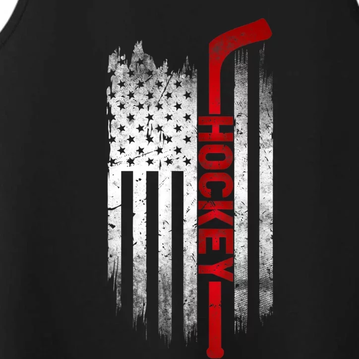 Ice Hockey Stick USA Flag Sports Patriotic Hockey Player Performance Tank