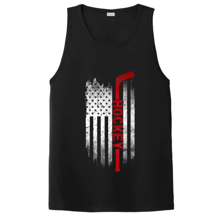 Ice Hockey Stick USA Flag Sports Patriotic Hockey Player Performance Tank