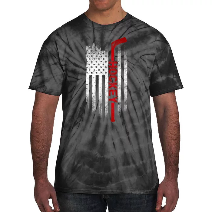 Ice Hockey Stick USA Flag Sports Patriotic Hockey Player Tie-Dye T-Shirt