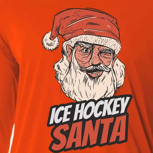 Ice Hockey Santa Claus Christmas Holiday Ice Hockey Player Gift Cooling Performance Long Sleeve Crew